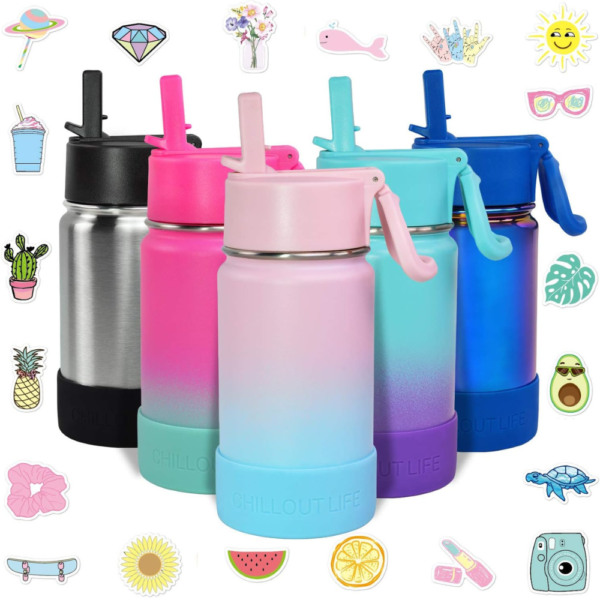 12 oz Kids Insulated Water Bottle for School with Straw Lid